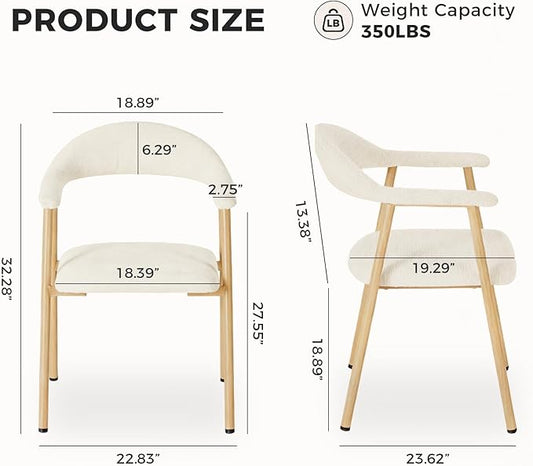 DUMOS Dining Chairs Set of 2, Modern Linen Fabric Upholstered Kitchen Side Chairs with Curved Backrest, Accent Farmhouse Metal Chairs for Kitchen Dining Room Restaurant Cafe, Beige