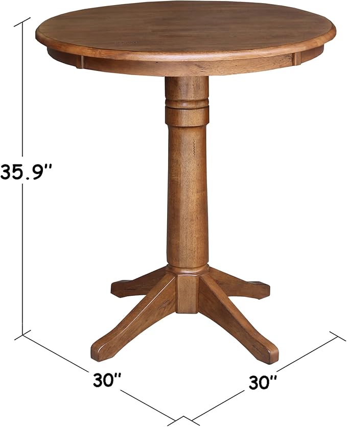 IC INTERNATIONAL CONCEPTS 30" Solid Wood Round Top Pedestal Table in Distressed Oak - 35.9" Height