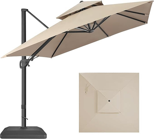 FLAME&SHADE 10x10 FT Cantilever Patio Umbrella - Aluminum Offset Umbrella with Tilt & 360-Degree Rotation, 3 Years Fade Resistance Fabric Large Patio Umbrella Outdoor for Deck Pool Garden - Taupe