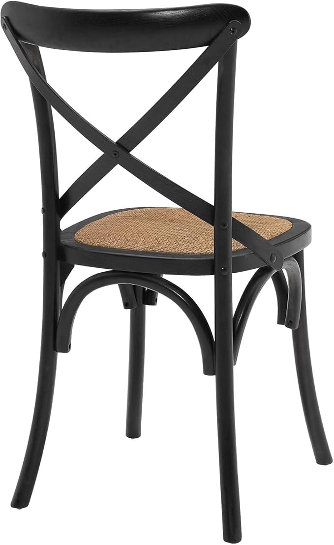 Modway Gear Rustic Modern Farmhouse Elm Wood Rattan Dining Chair in Black