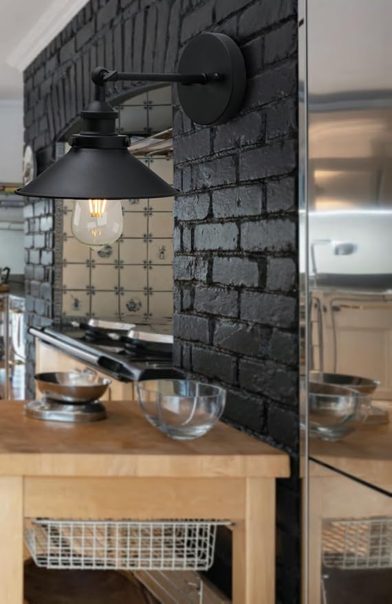 Phansthy Industrial Wall Sconce Light 8.1 Inches Metal Lampshade Vintage Style 1-Light Wall Light 180 Degree Adjustable Lighting Direction (Black)