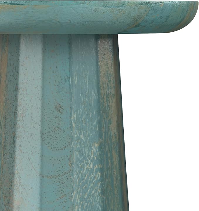SIMPLIHOME Dayton End Table - 13 inch Wide Solid Mango Wood Round Accent Table in Teal Wash, Handcrafted Contemporary Nightstand or Lamp Stand for Living Room with Textured Finish, Assembled