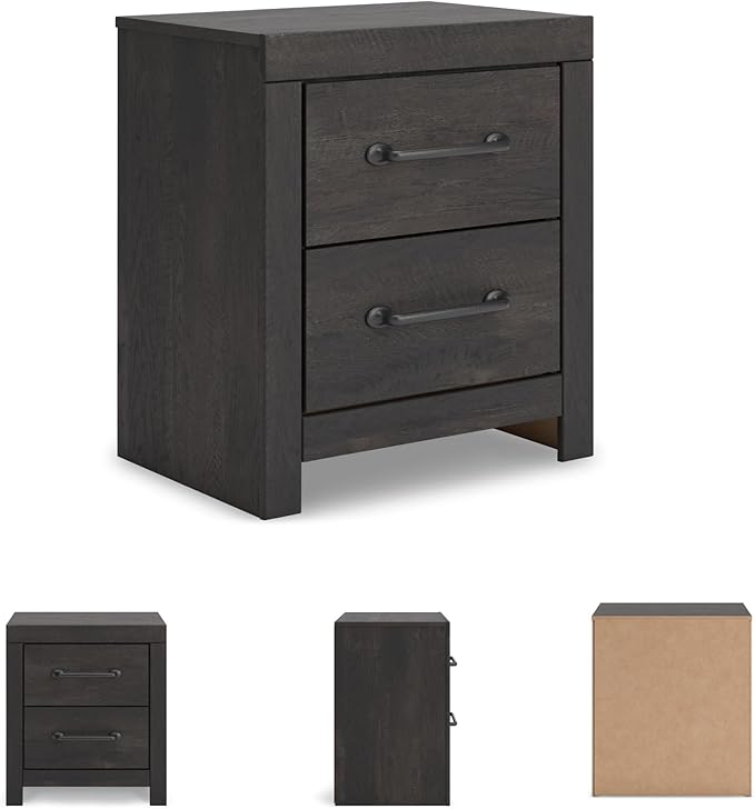 Signature Design by Ashley Delmorta Casual 2-Drawer Nightstand with USB Ports, Gray