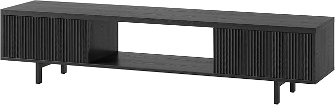 Henn&Hart Fluted TV Stand for TVs up to 78" with 2 Ribbed Side Storage Cabinets and Open Center Storage for Living Room, Family Room, or Office, Natural Black