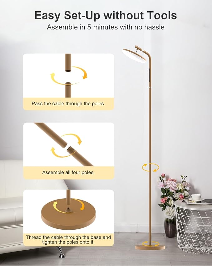 LED Floor Lamp, 32W Super Bright Standing Lamp with Remote Control, Modern Dimmable 69" Torchiere Tall Lamp, 350°Rotating Head Reading Floor Lamp for Living Room, Bedroom, Office, Brown