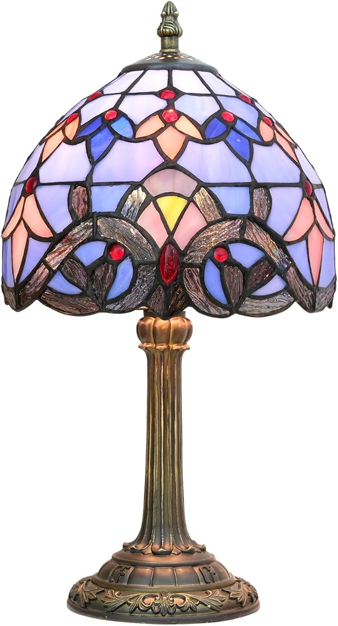 Tiffany Lamp Stained Glass lamp Small Bedside Table Lamps for Living Room Bedroom Dorm Kitchen Home Decor Festival Birthday Gift,Blue Baroque
