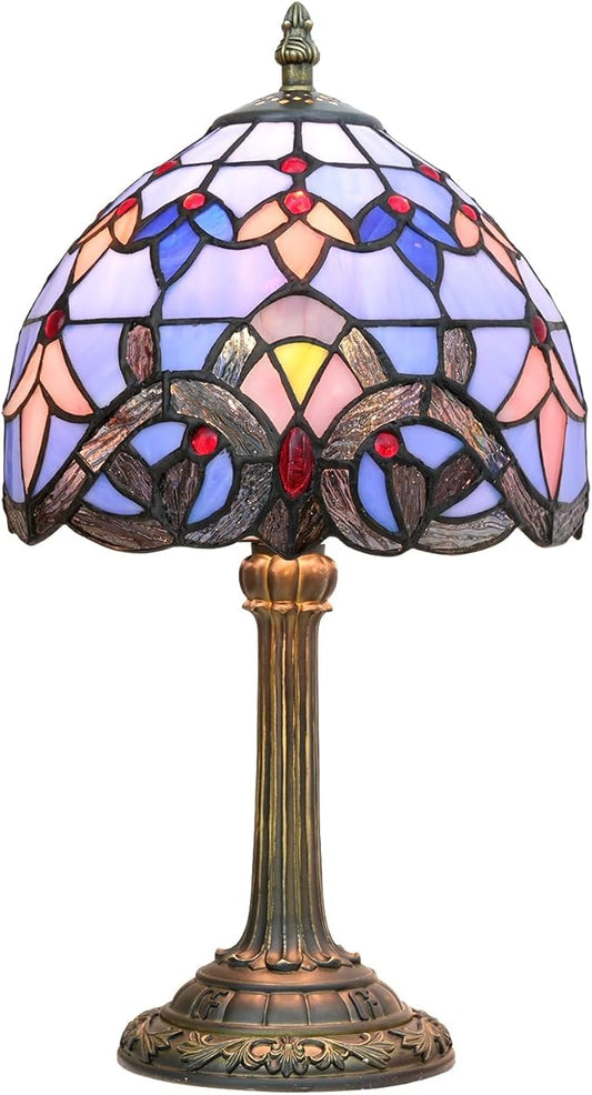 Tiffany Lamp Stained Glass lamp Small Bedside Table Lamps for Living Room Bedroom Dorm Kitchen Home Decor Festival Birthday Gift,Blue Baroque