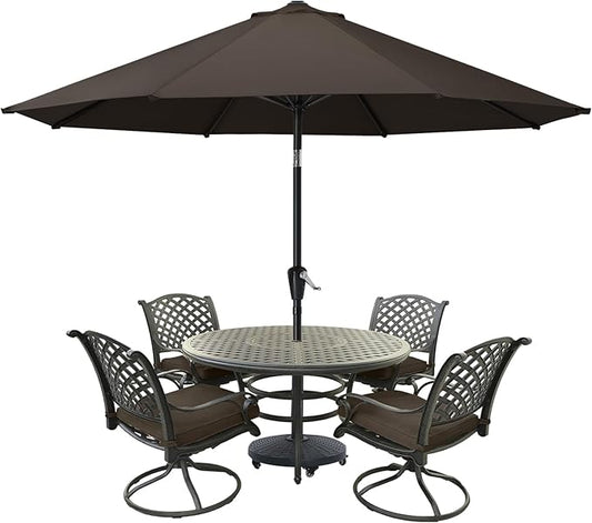 MASTERCANOPY 9FT Patio Umbrella with Push Button Tilt and Crank, Outdoor Market Umbrella with 8 Sturdy Ribs, UV Protection & Waterproof for Garden, Deck, Backyard, Pool (Brown)