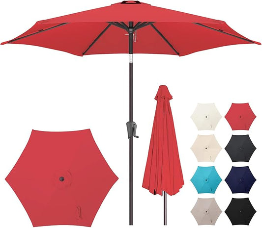 7.5ft Outdoor Patio Umbrella - Table Umbrella Waterprool UV Protection, Sombrillas de Patio with Push Button Tilt, Sun Umbrella for Pool, Porch, Garden, Deck, Backyard (Red)