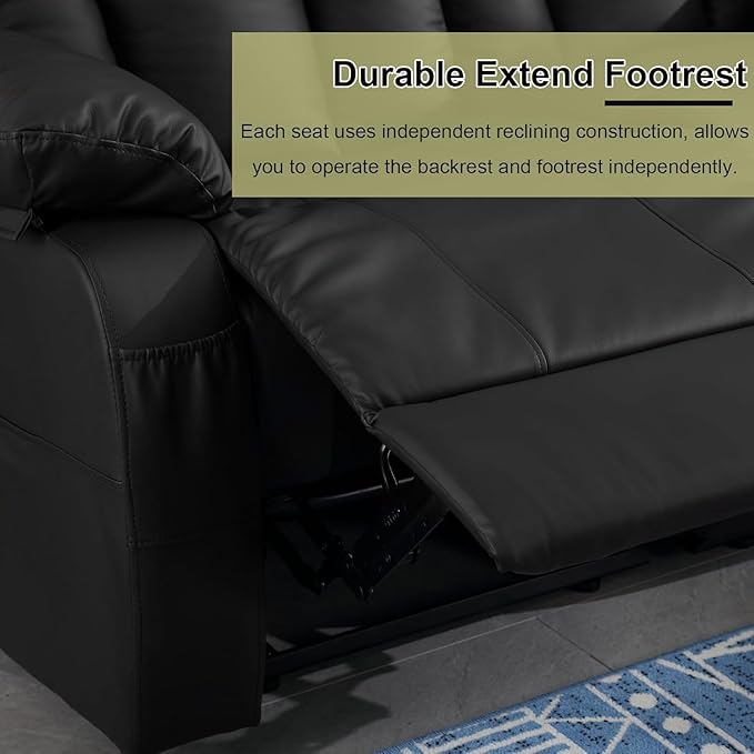 59" Manual Reclining Loveseat Sofa - Double Loveseat Recliner Chair with Side Pockets for RV Couch/Motorhomes/Living Room (Black, Loveseat)