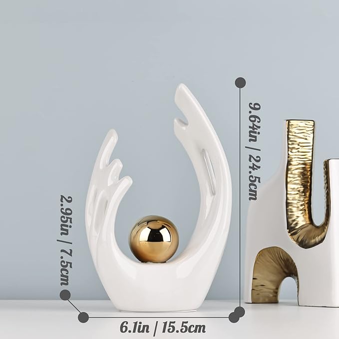XMGZQ White and Gold Ceramic Abstract Statues and Sculptures, Modern Decor for Living Room, Dining Table, Coffee Table, Shelf, Entrance, Desktop