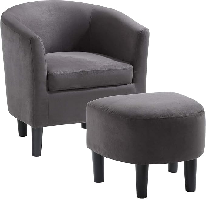 Convenience Concepts Take a Seat Churchill Accent Chair with Ottoman, Dark Gray Microfiber