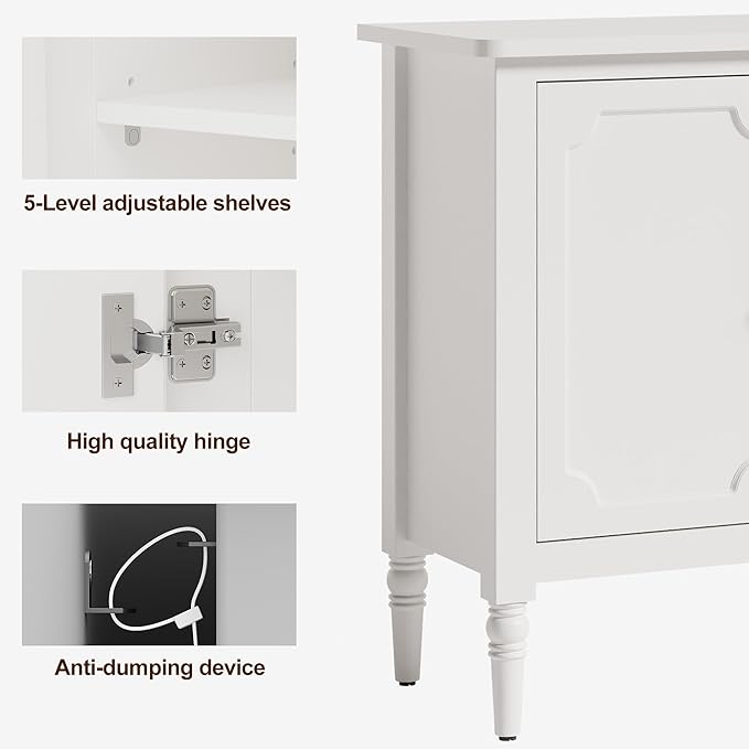 Sideboard with 4 Doors, Mid-Century Console Table with Adjustable Shelves, Accent Cabinet for Entryway, Living Room, Dining Room, White