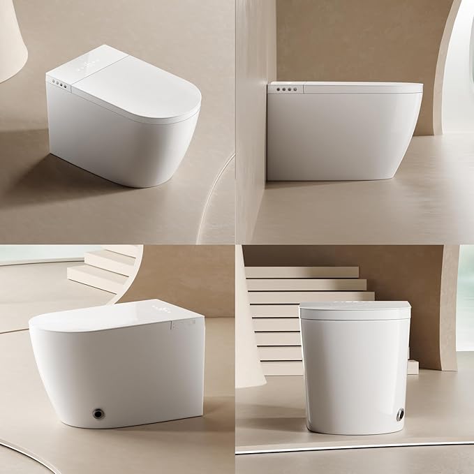 Intelligent Smart Toilet with Auto Open/Close Lid, Automatic Tankless Toilet with Bidet Built In, One Piece Toilet with Foot Sensor Operation for Modern Bathrooms