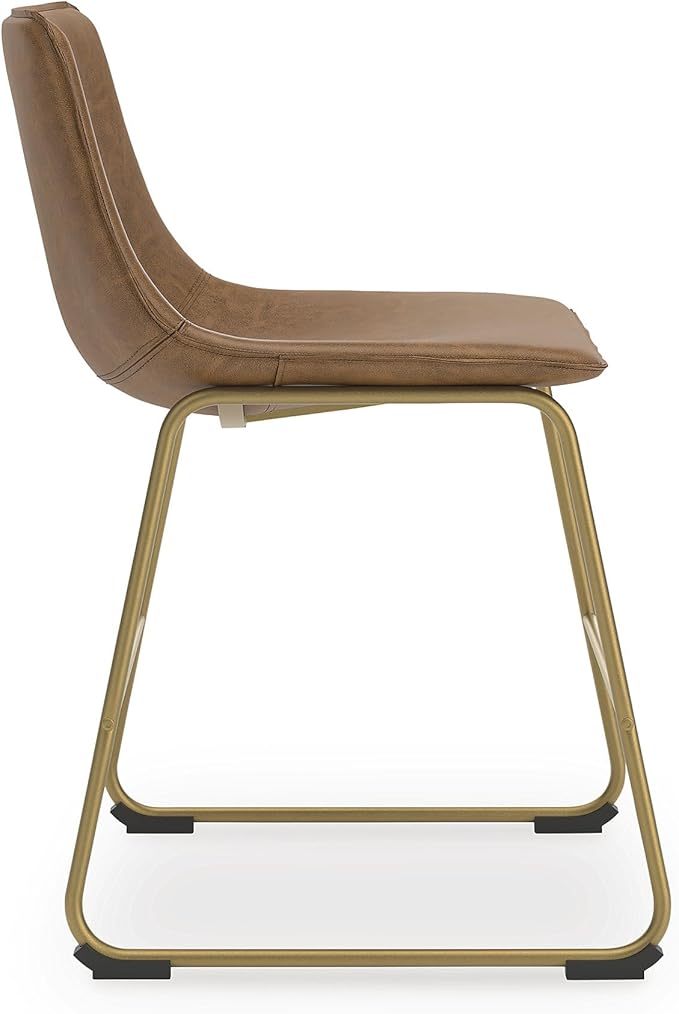 Signature Design by Ashley Lexadine Industrial Faux Leather Upholstered 30" Bar Height Dining Chair, Set of 2, Light Brown & Gold