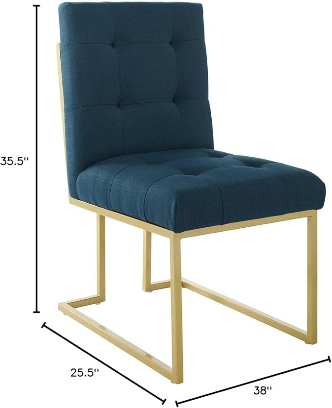Modway Privy Stainless Steel Upholstered Fabric Dining Accent Chair Set of 2, Gold Azure