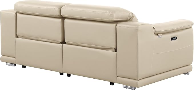 BlackJack Furniture Venice Top Grain Italian Leather Power Recliner Loveseat Sofa - 80" Theater Seating Modern Couch for Living Room Apartment Lounge Home with Adjustable Headrests & USB Port, Beige