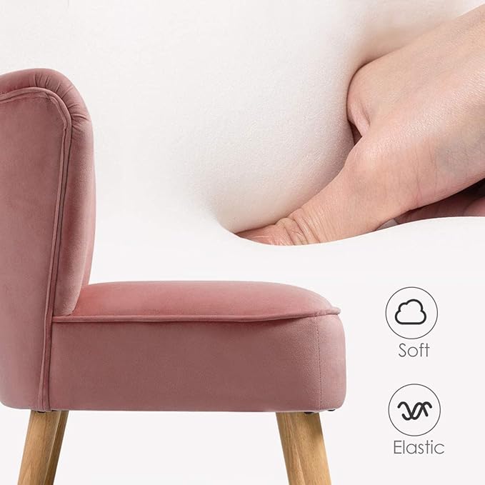 Giantex Set of 2 Modern Velvet Accent Chair, Small Upholstered Leisure Sofa Chair w/Wood Legs, Thickly Padded and Button Tufted, Armless Wingback Club Chairs for Living Room Bedroom Furniture, Pink