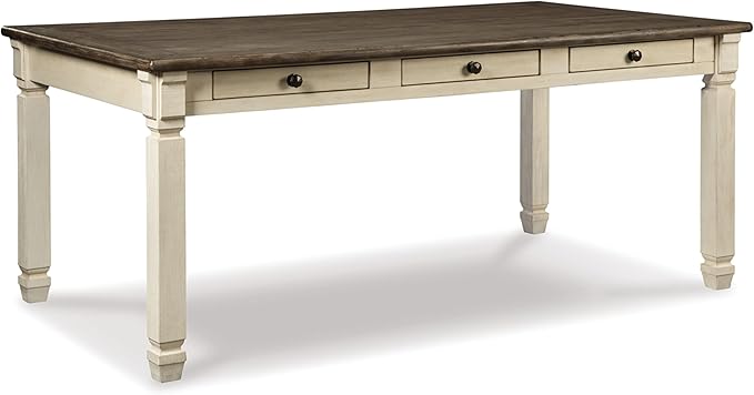Signature Design by Ashley Bolanburg Farmhouse Rectangular Dining Table, 3 Drawers On Each Side, Seats 6, Wood, 71.88" W x 39.88" D x 31.13" H, Whitewash