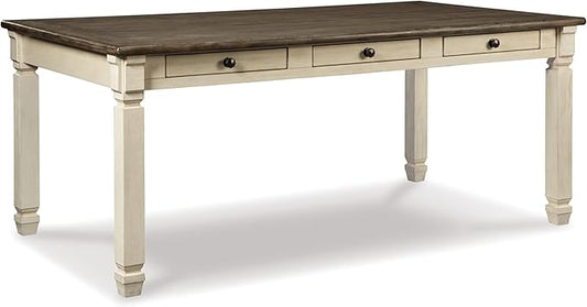 Signature Design by Ashley Bolanburg Farmhouse Rectangular Dining Table, 3 Drawers On Each Side, Seats 6, Wood, 71.88" W x 39.88" D x 31.13" H, Whitewash