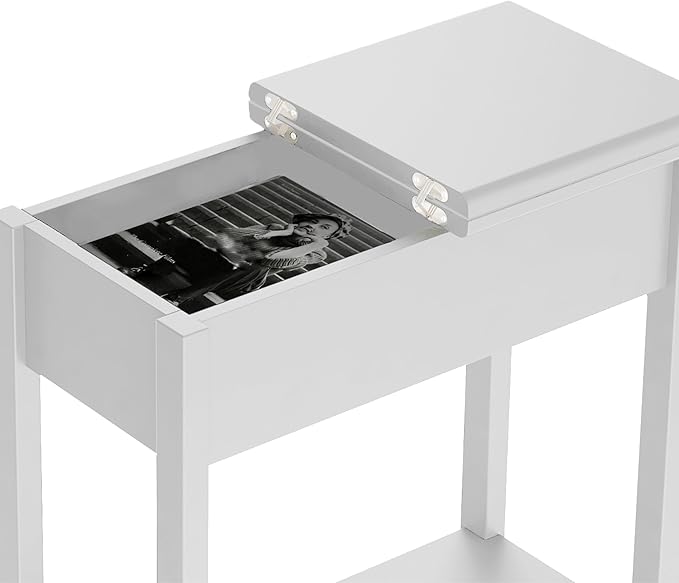 Lavish Home Flip-Top End Table - Slim Side Console with Hidden Hinged Storage Compartment and Lower Shelf - For Living Room or Hallway Use (White)