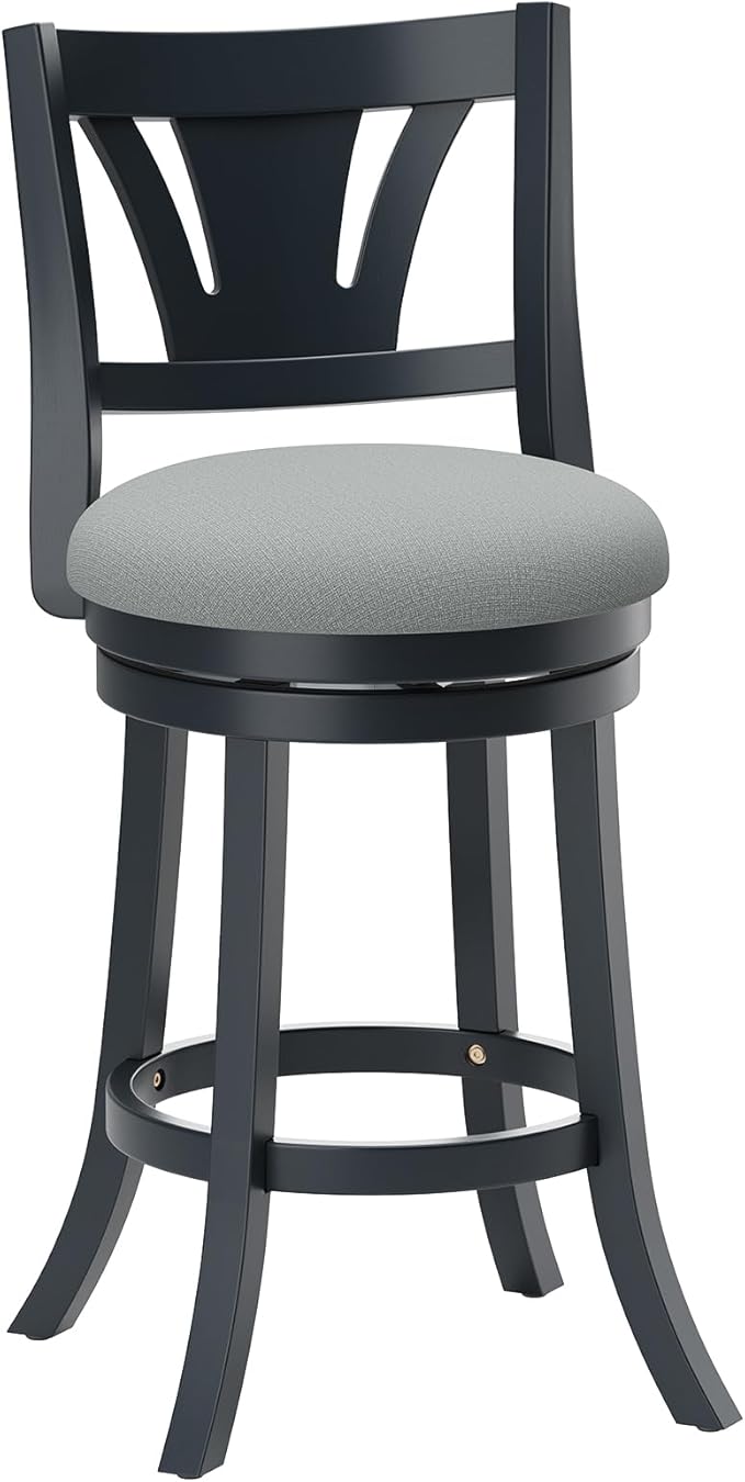 Swivel Bar Stools Set of 2,26 Inch Counter Height Barstool with Silent Rotation, High-Density Foam Cushion, Solid Wood Frame, Footrest & Anti-Slip Pads for Kitchen Islands and Home Bars (Grey)