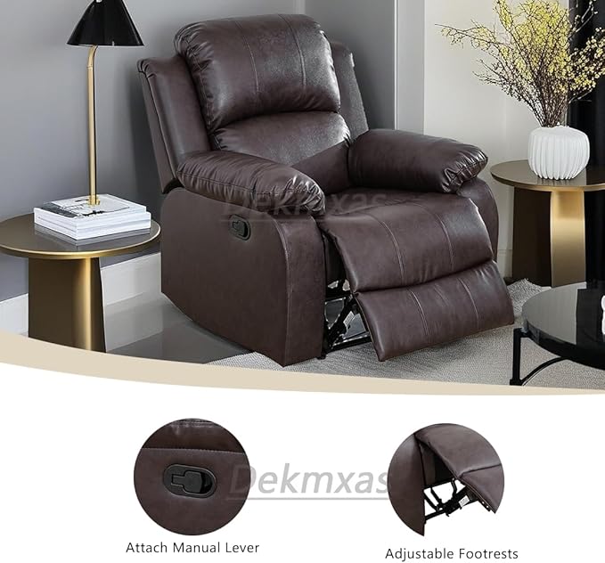 Brown Recliner Chair Contempary Bonded Leather Living Room Furniture Manual Recliner Single Chair Wall Hugger with Overstuffed Arm & Back for Home/Office/Rv Car (Brown, Chair)