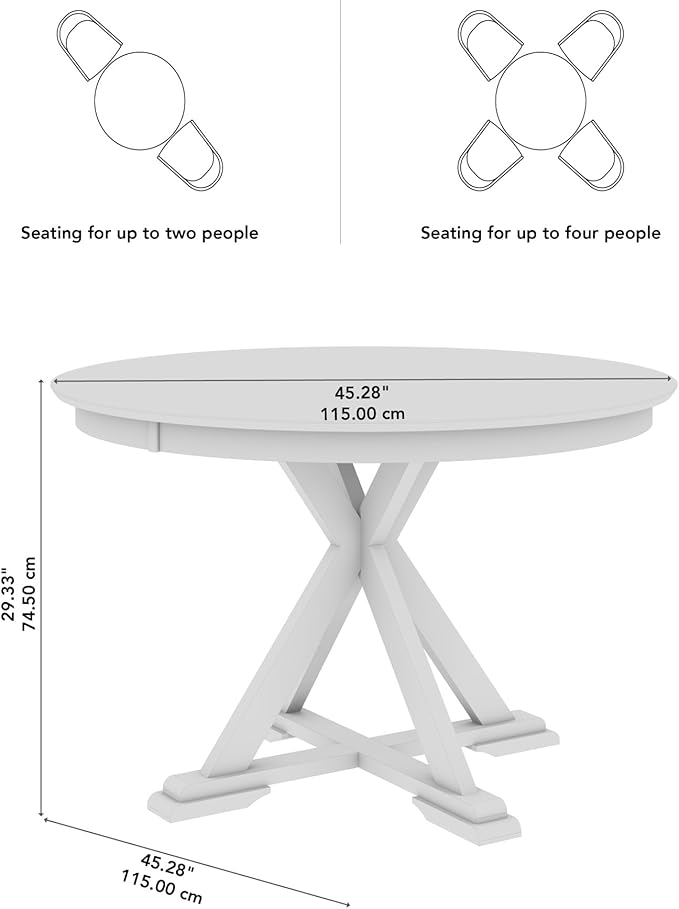 Bush Home Round Dining Table, 45 inch Trestle Design, Modern Transitional, West End Collection, Dark Brown and White