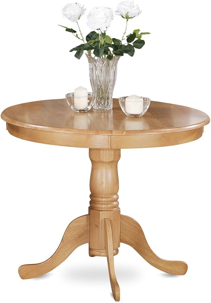 East West Furniture ANNO3-OAK-C 3 Piece Kitchen Table Set for Small Spaces Contains a Round Dining Room Table with Pedestal and 2 Linen Fabric Upholstered Chairs, 36x36 Inch, Oak