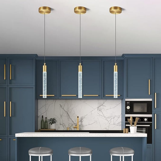 Modern Kitchen Island Pendant Light Dimmable LED Gold Brass Finish Mini Crystal Pendant Lighting Bedroom Bedside Table Small Pendant Lights（2-Pack ）