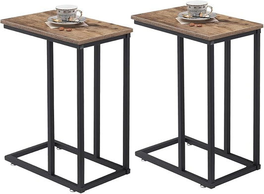 VECELO C Shaped End Side Table for Sofa Couch and Bed Snack TV Tray for Living Room Bedroom, 2 PCS,Grey