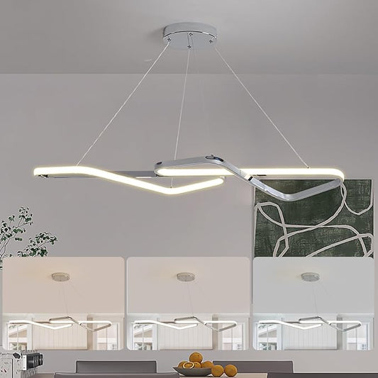 33 in Dimmable Modern LED Chandeliers for Dining Room - Adjustable Height Pendant Light Fixture Over Table, Contemporary Silver Chandelier Light Fixture (Chrome 33")