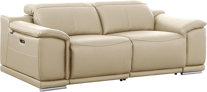 BlackJack Furniture Venice Top Grain Italian Leather 6 Power Recliner Seaters 3 Piece Sofa Set with Adjustable Headrests Modern Luxury Seating Sofa, Loveseat and Chair for Living Room Lounge, Beige