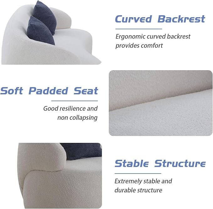 Curved Sofa, 86.6" Modern Cloud Couch with Boucle Fabric, 3-Seater Minimalist Sofa with High Resilience Cushions, Ergonomic Design for Living Room, Apartment, Office - Beige