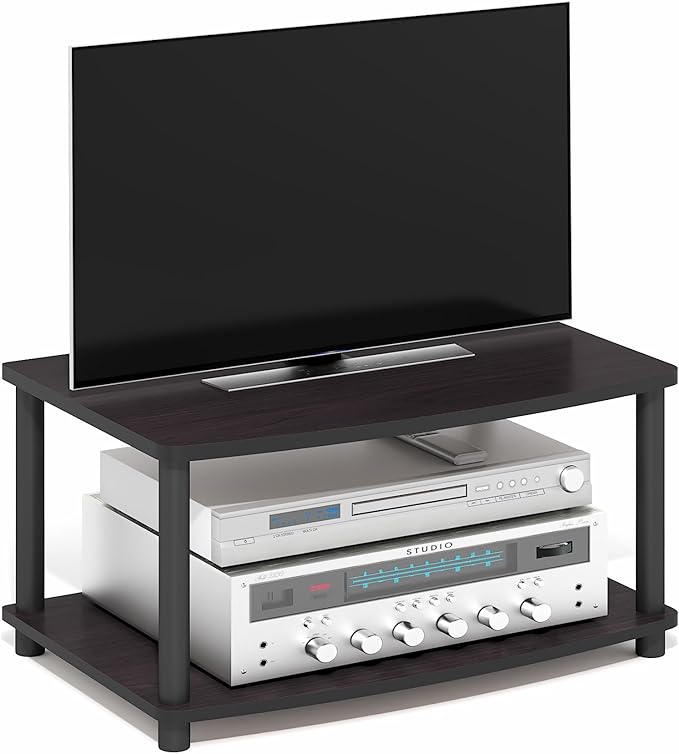 Furinno Turn-N-Tube Printer Stand with Storage, 2-Tier Printer Table, Under Desk Printer Stand, for CPU, Office Supplies, Home Office, Dark Walnut