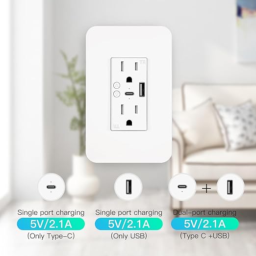 WiFi Smart Plug,in-Wall Smart Home Outlet Compatible with Alexa,Google Assistant,Timer Via App,USB + Type-C Port,Partition Remote Control Smart Socket