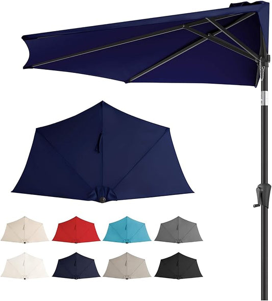 9FT Half Umbrellas Outdoor - Half Patio Umbrella with Tilt, UV Protection Waterprool, Half Round Umbrella for Wall Balcony, Pool, Porch, Garden, Deck, Backyard (Navy Blue)