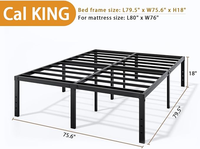 Metal Bed Frame California King Size - 18 Inch Heavy-Duty Cal King Platform Bed Frame No Box Spring Needed, Easy Assembly, Noise-Free, Sturdy Mattress Foundation, Underbed Storage Space