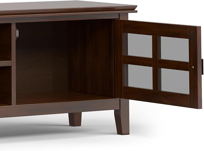 SIMPLIHOME Artisan TV Stand - 72 inch Wide Solid Wood Low Media Console in Russet Brown, Transitional Entertainment Center for Living Room for TVs up to 80 Inches with Shelves and Cable Management
