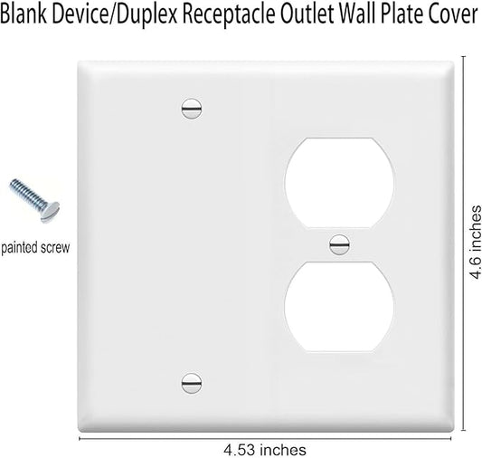 Duplex Receptacle Outlet/Blank Device Wall Plates 2-Gang Switch Electrical Cover Plate Unbreakable Thermoplastic Faceplate for Light Receptacle Outlet Switch, White (4 Pack)