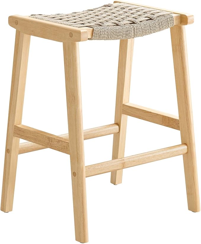 Modway Saoirse Woven Rope Wood Counter Stool - Set of 2 in Natural Natural