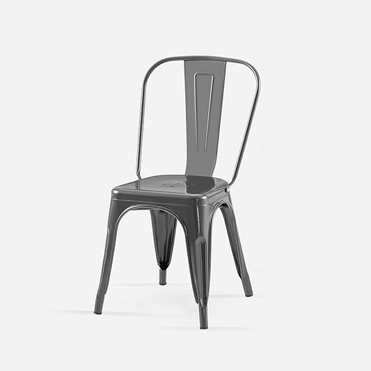 AC Pacific 18 Inch Seat Height Industrial Metal Dining Chairs, Stackable Kitchen or Bar Seat, Durable Modern Design, Versatile Accent Furniture, Set of 2, Grey