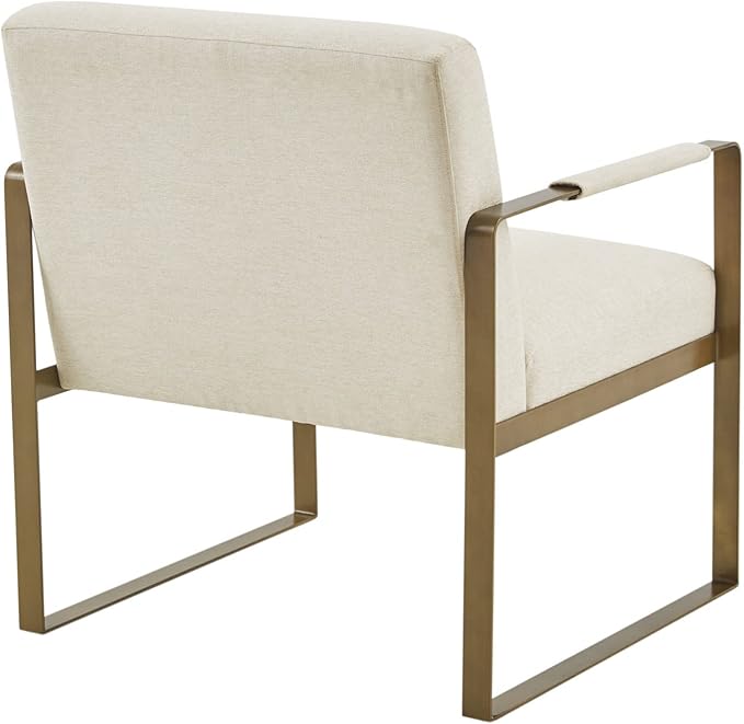 Martha Stewart Upholsterd Accent Chair Living Room Furniture - Modern Design, Comfortable Foam Seat Cushion Bedroom Lounge, Sophisticated Finished, Sturdy Frame, Cream/Gold, 28.5" W x 29" D x 32.5" H