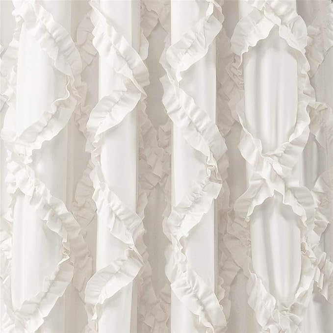 Lush Decor Ruffle Diamond Curtains Textured Window Panel Set for Living, Dining Room, Bedroom (Pair), 95” x 54”, White