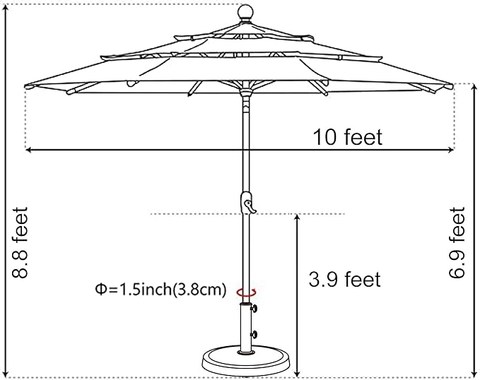EliteShade USA 10-Year-Non-Fading 10ft 3-Tier Market Patio Umbrella, Commercial Grade Outdoor Table Umbrella with Crank Open, Windproof & UPF 50+ UV Protection, Heavy Duty Ventilation for Garden, Deck, Pool, Backyard, Beach & Bistro, Antique Beige