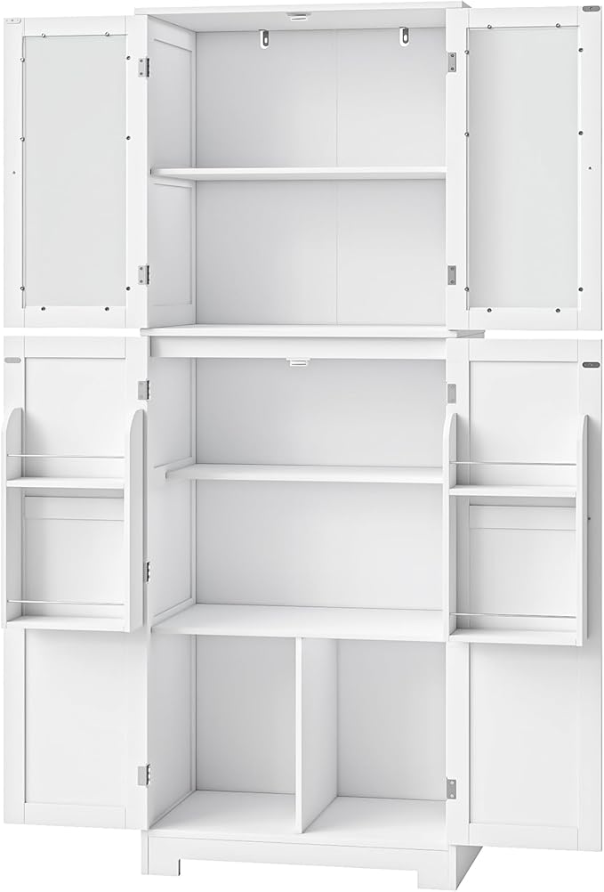 Tall Kitchen Pantry, 67-Inch High Freestanding Tall Cupboard Storage Cabinet with Glass Doors and Shelves, Modern Food Pantry Cabinet Cupboard White for Kitchen, Dining Room, Home bar