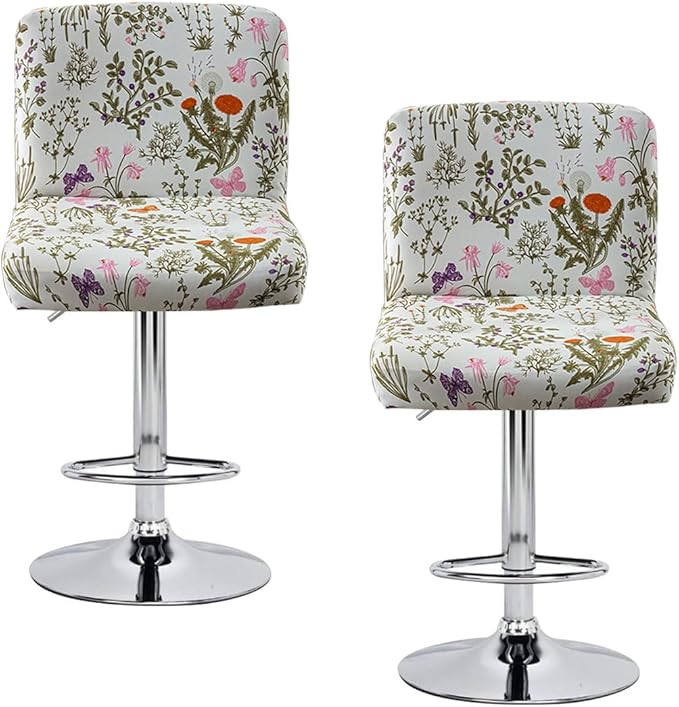 Levoberg Bar Stool Set of 2 Printed Armless Swivel Barstools Slipcovers with Backs Stretch Square Counter Height Bar Stools Covers Mid Low Back Chair Cover for Kitchen Dining Room