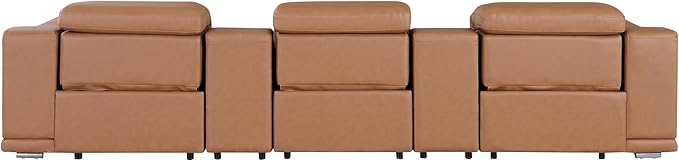 BlackJack Furniture Venice Top Grain Italian Leather Power Recline 5 Piece Sofa - 134" Theater Seating Modern Couch for Living Room Apartment Lounge Home with Adjustable Headrests & USB Port, Cognac