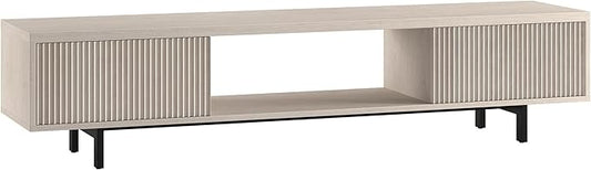 Henn&Hart Fluted TV Stand for TVs up to 78" with 2 Ribbed Side Storage Cabinets and Open Center Storage for Living Room, Family Room, or Office, Beech White