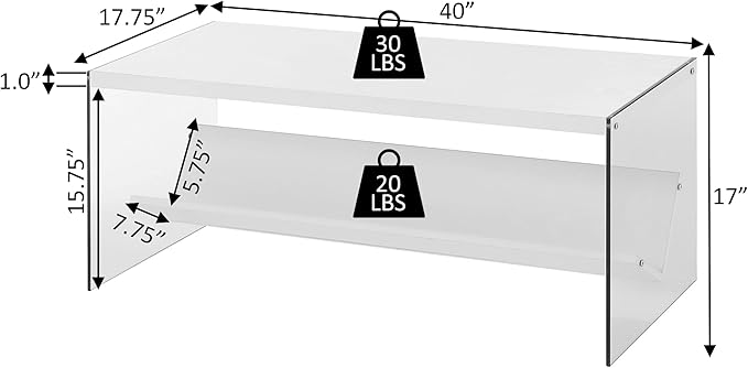 Convenience Concepts SoHo Glass Coffee Table 40" - Modern Living Room Table with Storage Shelf, Contemporary Coffee Table for Family Room, White